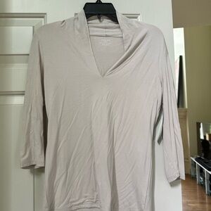 Women's Beige Long Sleeve V-Neck Top
